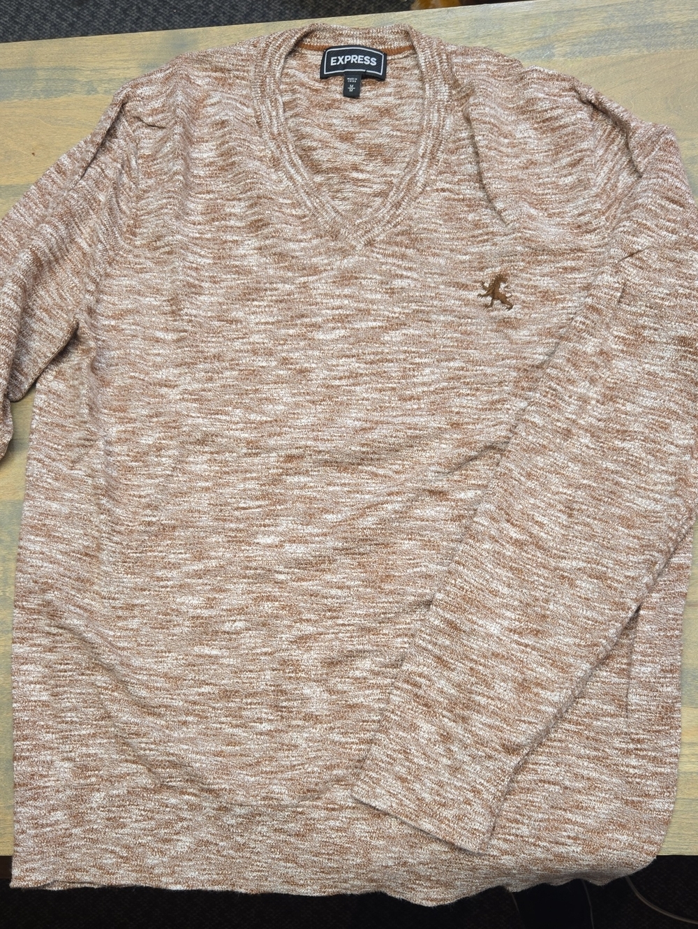 Express Men's V-Neck Marled Light Brown Sweater